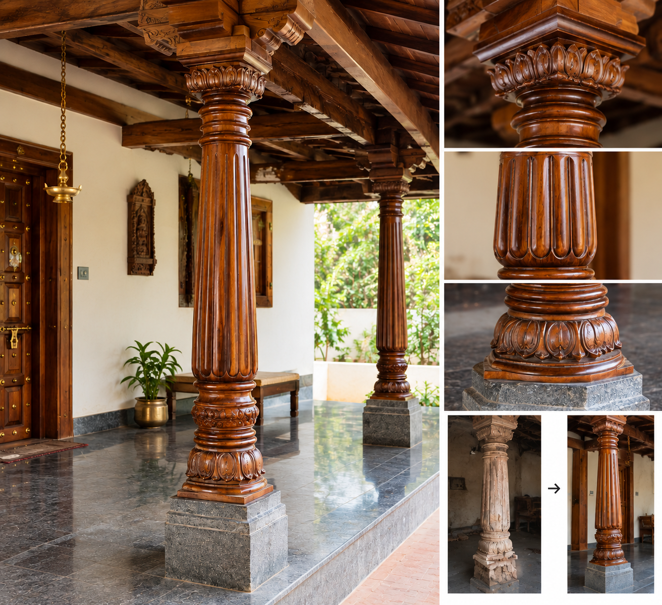 Antique Carved Wooden Pillar